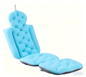 Full Body Bath Pillow for Bathtub, Soft Breathable Tub Cushion for Head Neck & Back Support, 25.59" x 25.59" Blue Ergonomic Bath Pillow for Spa Bathroom