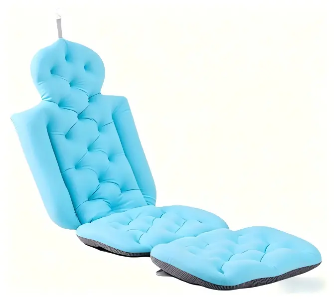 Modern Bathroom Accessories Bathtub Bath Pillow, 25.59"x25.59" Blue Ergonomic Cushion with 3D Honeycomb Mesh Breathable Fabric, Corner Suction Cups for Head, Neck, Shoulder & Back Support (Spa Use)