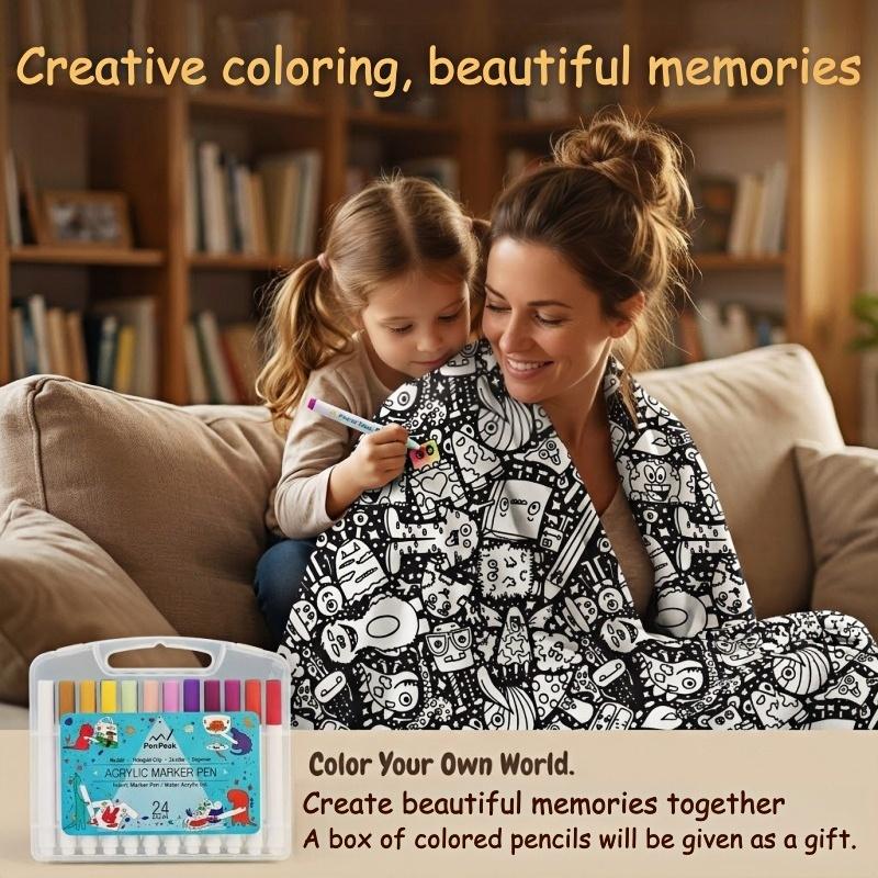 Color-Your-Own Blanket for Kids & Adults – DIY Interactive Fuzzy Velvet Throw with 24 Acrylic Markers – Creative Art Blanket for Family Fun & Travel,Mother's Day gift Color-Your-Own Blanket for Kids & Adults – DIY Interactive Fuzzy Velvet Throw with 24 Acrylic Markers – Creative Art Blanket for Family Fun & Travel,Mother's Day gift