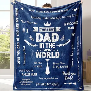 Dad in The World Letter Print Flannel Blanket, 1 Count Soft Warm Throw Blanket with Storage Bag, Air-conditioned Room Blanket, Warm Nap Blanket for Home & Office, Slogan Print Blanket, Air Conditioning Blanket
