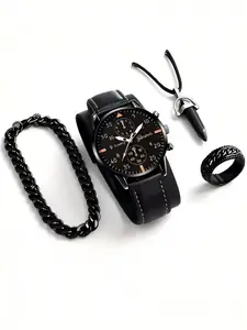 Casual & Cool Men Watch & Bracelet Set, Casual Wristwatch Set, Fashionable Trendy Accessories,  Quartz Watch Set For Daily Wear, Party Gifts, Valentine's Day, New Year, Eid Al-Adha Gifts - Complete Accessory Wrist Watch Set For for Him