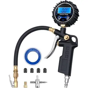 Digital Tire Pressure Gauge with Inflator 250 PSI Air Chuck & Compressor Accessories Accuracy Measurement Durable Brass Components Automotive Vehicle Tool