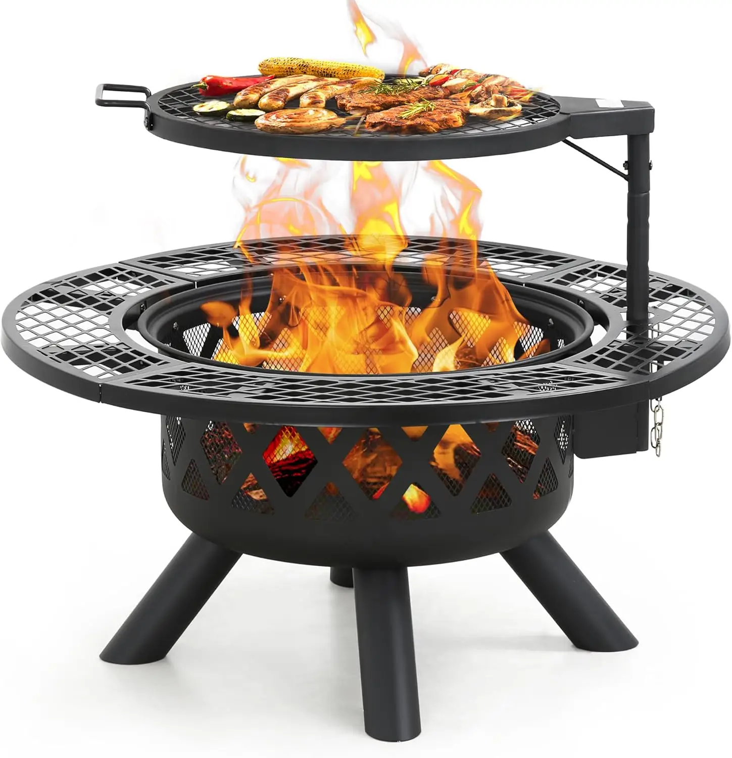BALI OUTDOORS 2-in-1 Wood Fire Pit with Grill, 360° rotated, for Backyard, Camping, Tailgating Party