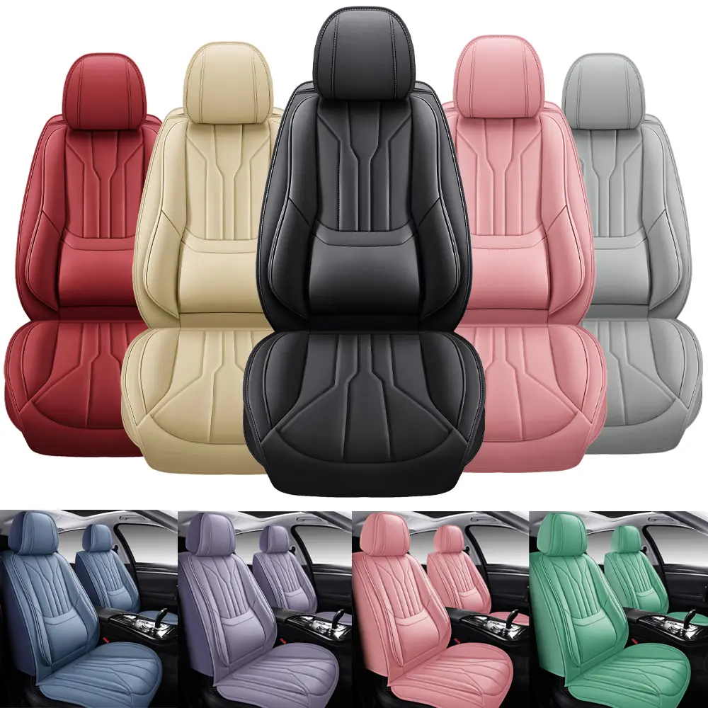 Universal Nappa Leather Car Seat Cover ,Full Set Seat Protector, Full Wrapping Front Rear Cover,40/60 Cushions Fit For Honda /Civic /Toyota / Kia /Sorento /4Runner /Camry /Hyundai /Mazda/Nissan (Red)