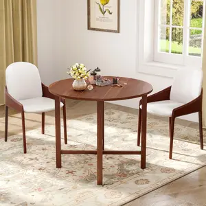 GOFLAME Round Drop Leaf Dining Table for 2-4 People, 36" Folding Kitchen Table with Solid Wood Legs, Farmhouse Extendable Table for Dining Room, Living Room, Restaurant, Walnut