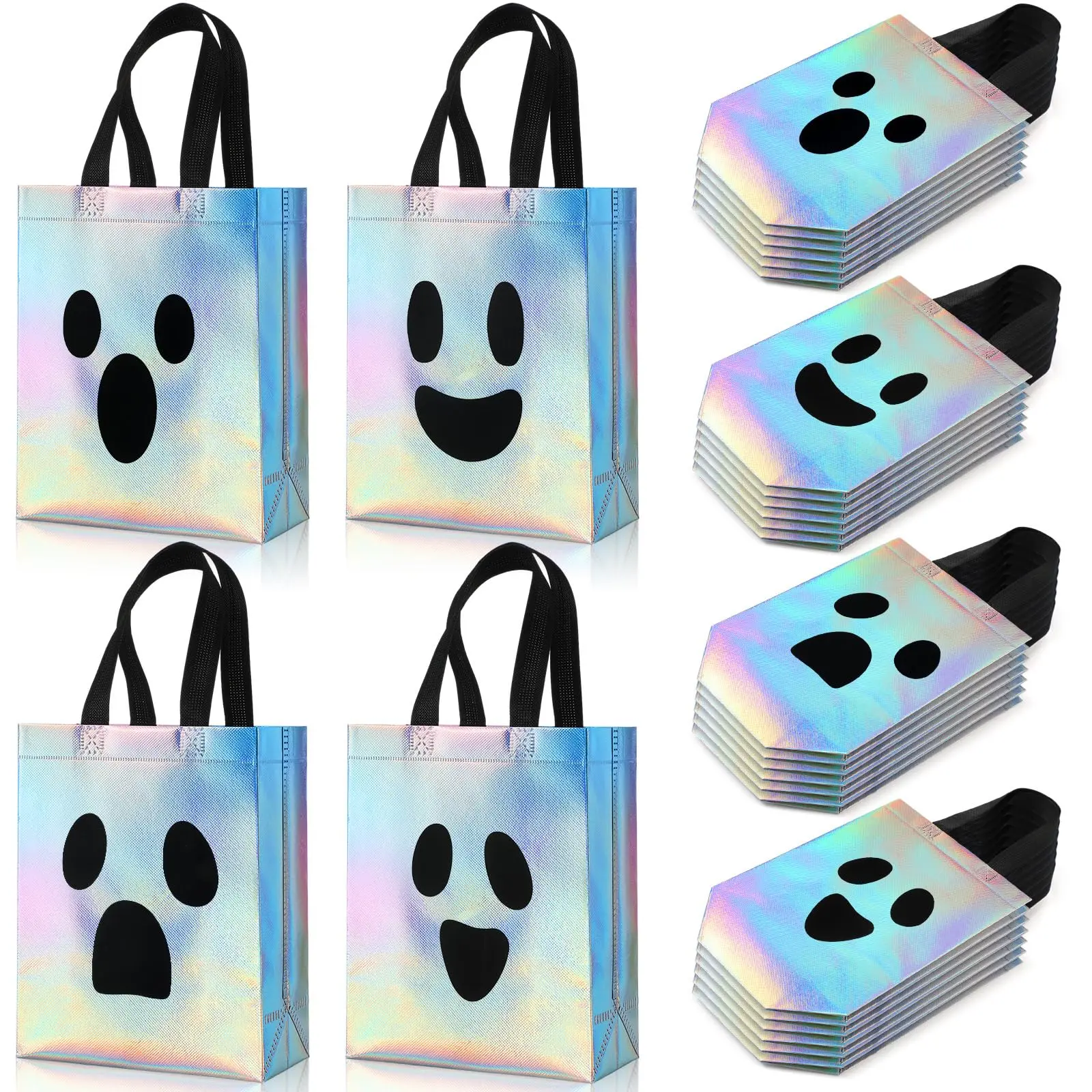 24Pcs Halloween Candy Bucket Holographic Gift Bags Halloween goodie Bags Halloween Candy Bags Party Goodie Bags with Ghost Pumpkin Trick or Treat Bags for Teacher Students Office Employee Coworker,Halloween Birthday Party Favor Supplies