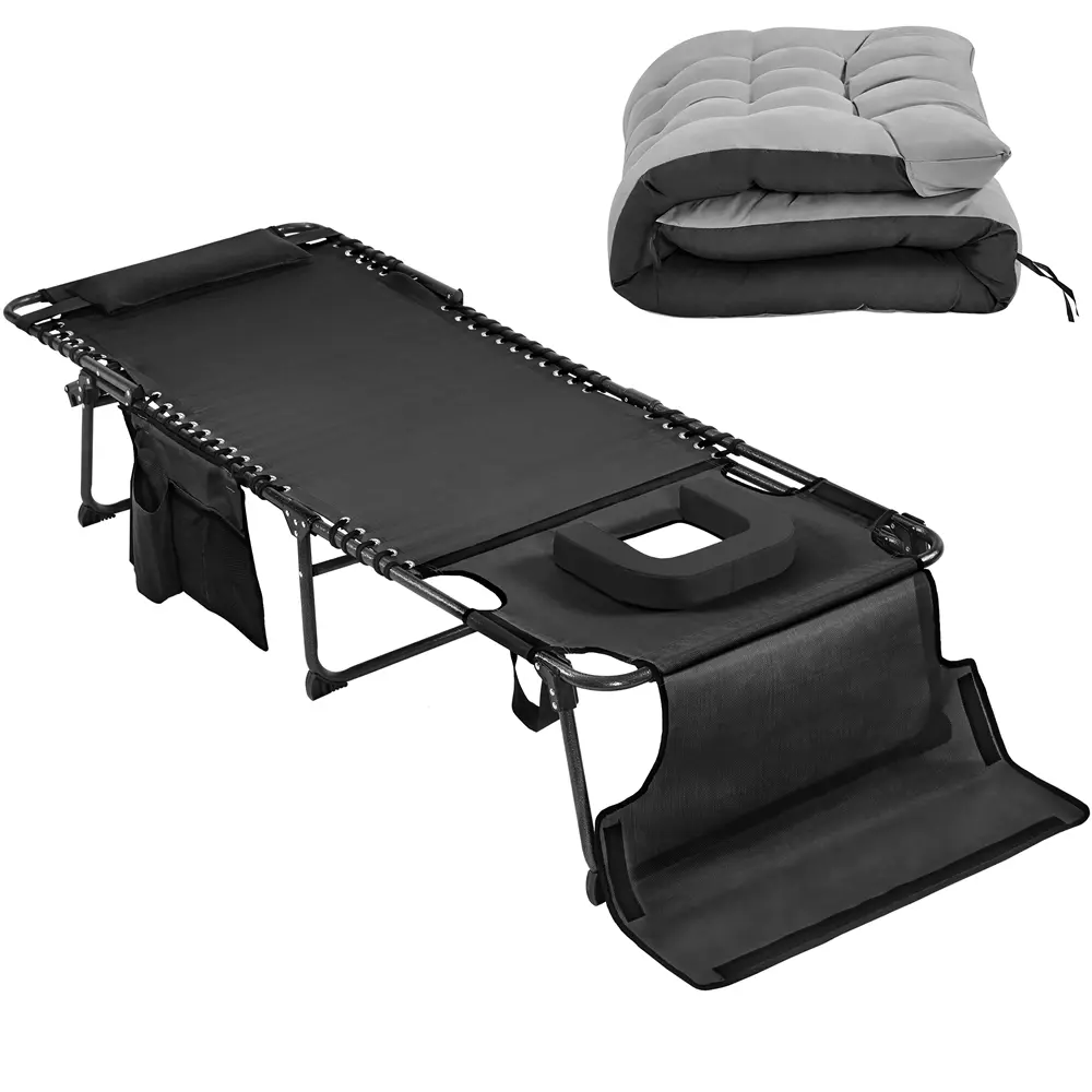 Costoffs Folding Tanning Chair - Outdoor Patio Adjustable Sun Lounger with Face Hole, Removable Cushion, 5-Position Reclining, Collapsible Portability, 550g Texteline for Backyard Nap, Sunbathing, Tanning Chairs