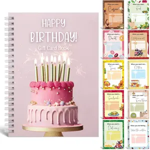 Happy Birthday Guest Book & Gift Card Holder - Spiral Message Album with Space to Record Friends' Wishes, Greeting Card Keeper for Birthday Party Favors, Themed Category Pages for Coffee, Donut