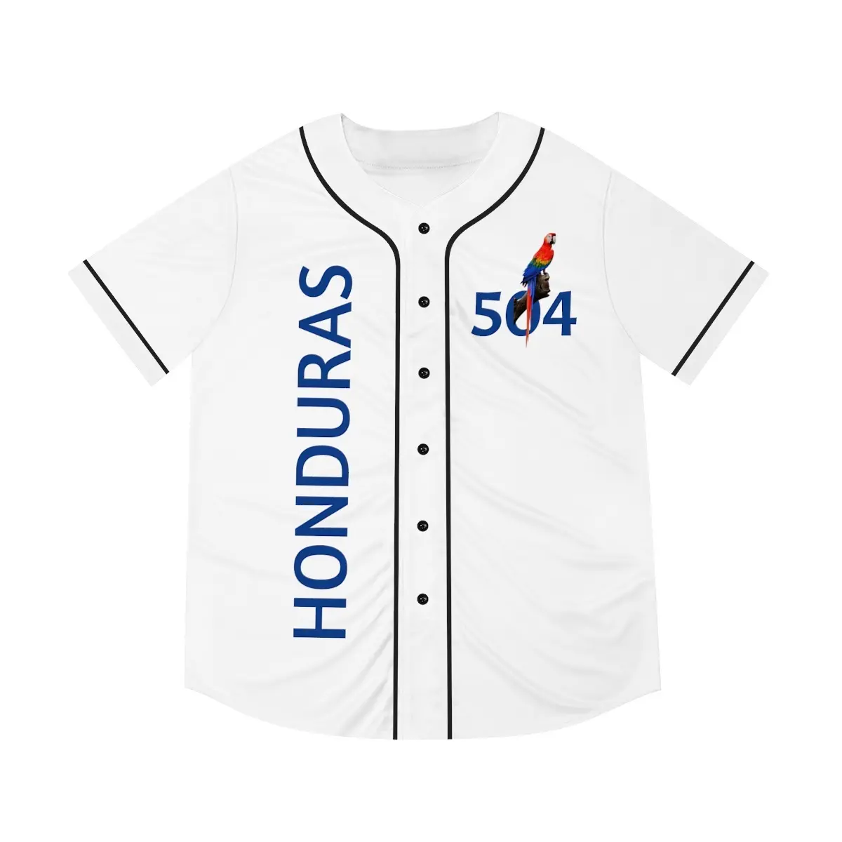 Honduras White Baseball Jersey Unisex with black trim. Woman Man Comfortable 504 Quick Dry