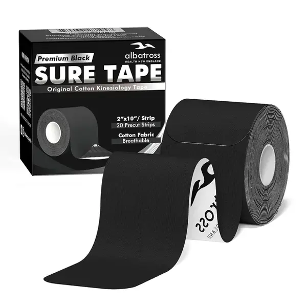 Albatross Health Pre-Cut Kinesiology Muscle Tape - 20 Unisex Cotton Lymphatic Drainage Strips (10in x 2in), Cost-Effective, Breathable, Elastic, Latex-Free, Hypoallergenic, Curved Corners, Steady Support, Strong Adhesion, User-Friendly, Reduces Swelling