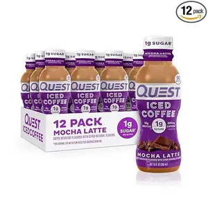 Quest Nutrition Iced Mocha Latte Ready-to-Drink Coffee Beverage - 12 Count, 1g Low Sugar, 10g High Protein, 90 Calories, 200mg Caffeine, Ideal for Youth, Guilt-Free Sipping