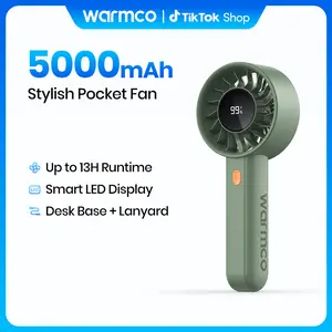 Warmco Portable Handheld Fan Rechargeable, 5000mAh Turbo Personal Mini Desk Fan , 4-Speed, Battery Powered Cool Fan with LED Display and Base, Pocket Size for Office and Travel and Makeup