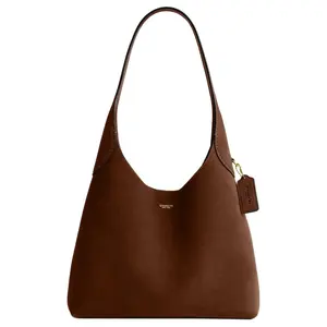 COACH Brooklyn 28 Logo Suede and Leather Tote Shoulder Bag for Women in Dark Brown