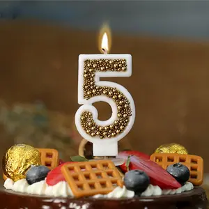 Creative Macaron Pearl Number Candle, Birthday Party Decoration for Cakes, Unique Cake Topper Accessory, 1pcs