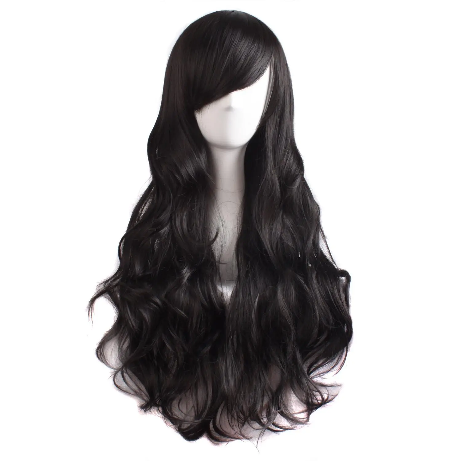 28 Inch Long Curly Black Glueless Wig for Women, Heat-Resistant Synthetic Fiber with Natural-Looking Curls for Daily & Cosplay Use, Synthetic Material Wigs, Curly Wig
