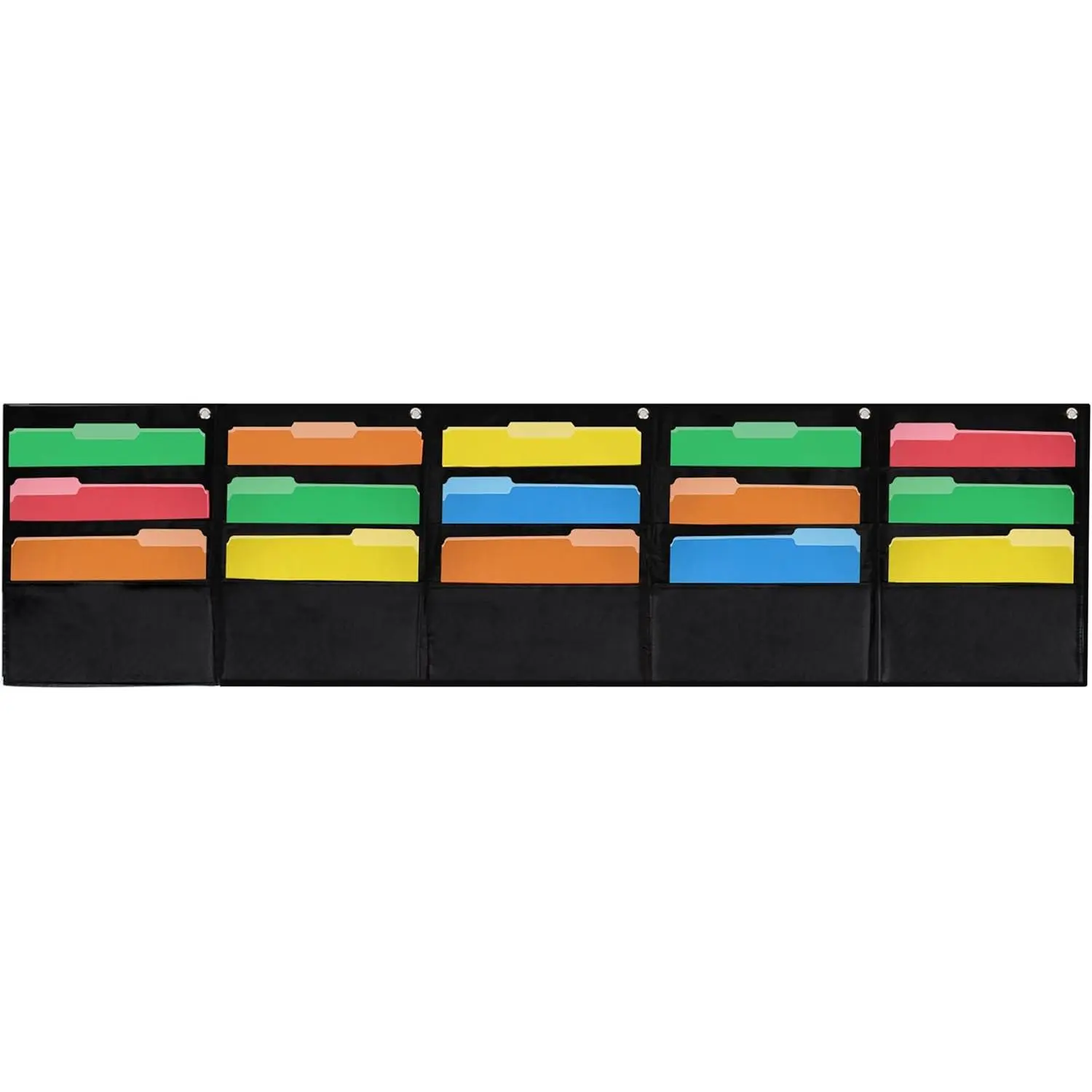 - 15 Pocket Horizontal File Hanging Paper Organizer for Letter Documents, Black, 68.4" Wide x 18.6" - Hanging Pocket File Organizer - Black Pocket Chart for Classroom & Office - 15 Pockets