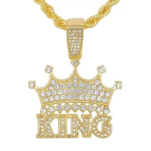 Iced Medium King Pendant with 4mm Rope Chain 24"