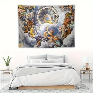 Multipurpose Polyester Tapestry -  Greek Mythology Themed Art Wall Hanging - Exquisite Versailles Inspired Ceiling Decor for General Use Design Room Bedroom Home Decoration