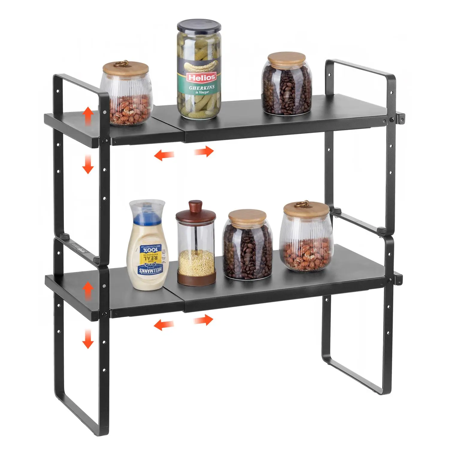 【summerfinds】VEVOR Adjustable Kitchen Cabinet Shelf Organizer, Expandable 2 Tier Cabinet Shelf, Stackable Countertop Organizers and Storage Shelf Risers, Pantry Organizers for Kitchen Bathroom Office, Black