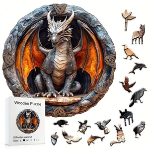501 Colorful Dragon Wooden Box Puzzle, Unique Gift Idea for Birthday & Holiday Celebrations, Perfect for Collectors & Decor Enthusiasts, Wooden Handmade Puzzle