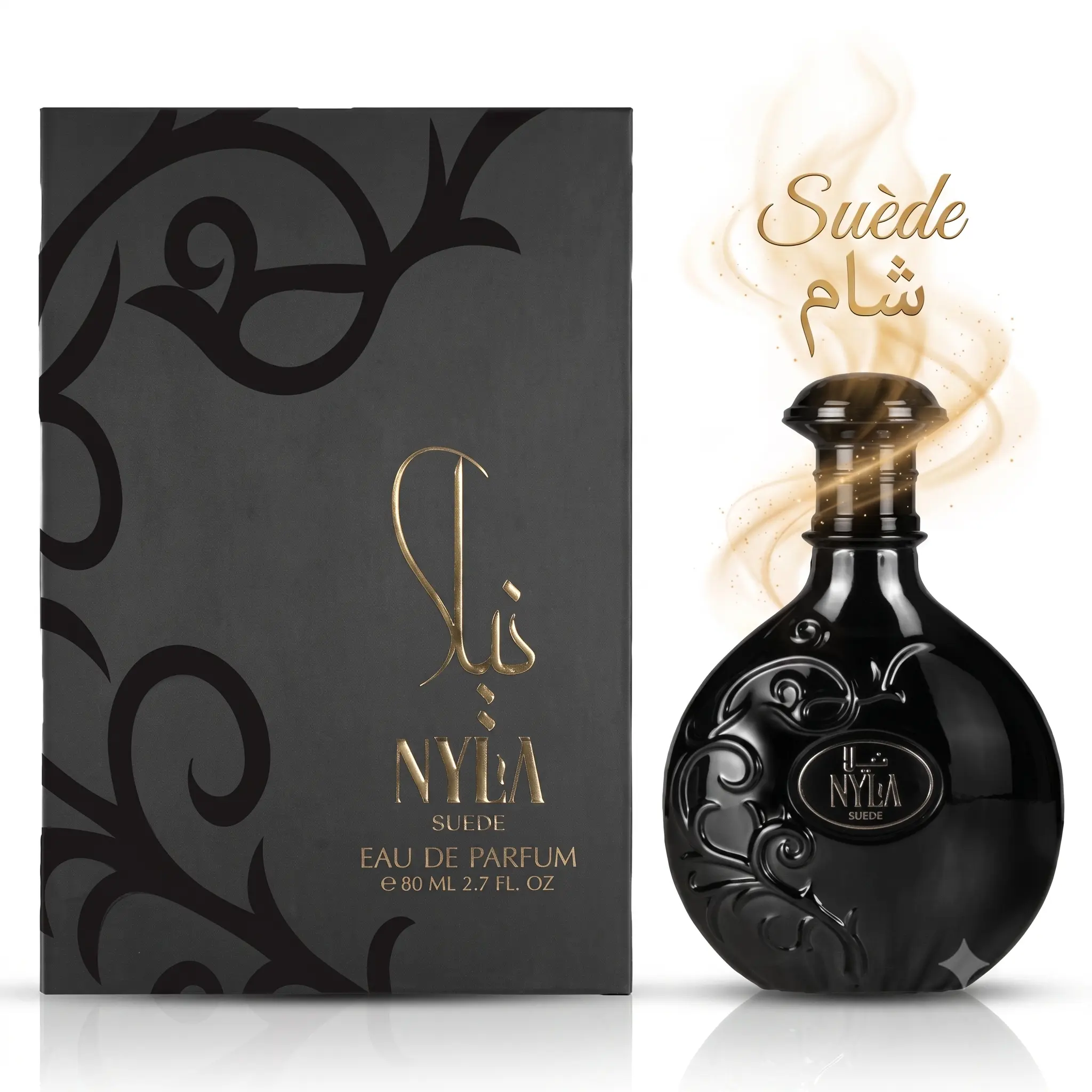 Nyla Suede Type Perfume 80ml - Long Lasting Suede Leather Fragrance, Dark Gothic Bottle EDP, Unisex Middle Eastern Scent 2.7oz