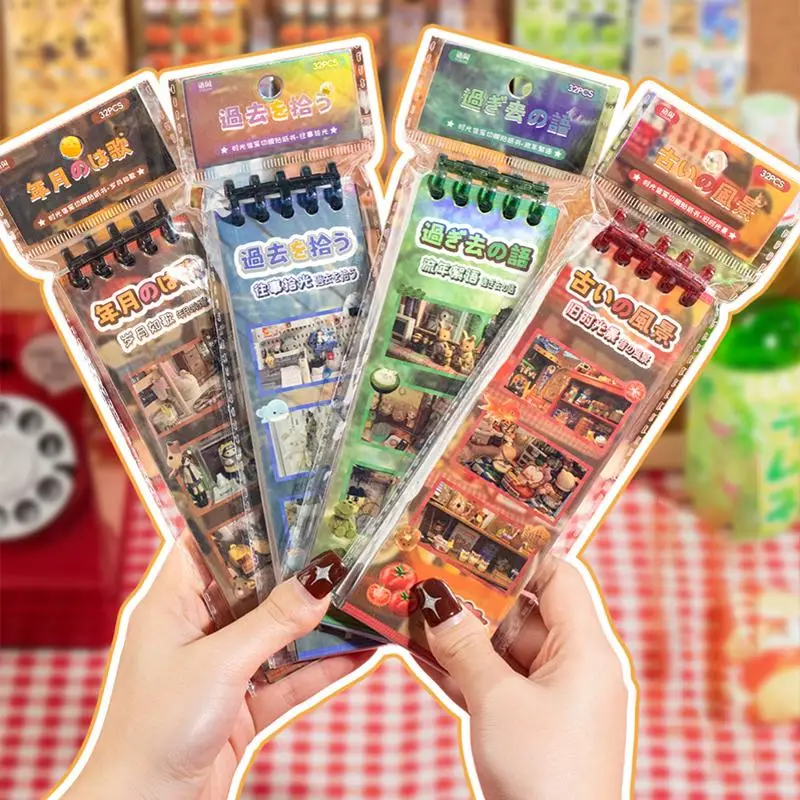 Cute Cat & Bread & Four Leaf Clover Pattern Sticker Book, 32pcs/set Creative DIY Sticker Book, Sticker Packs, Office Stationery & Supplies, Art Sticke