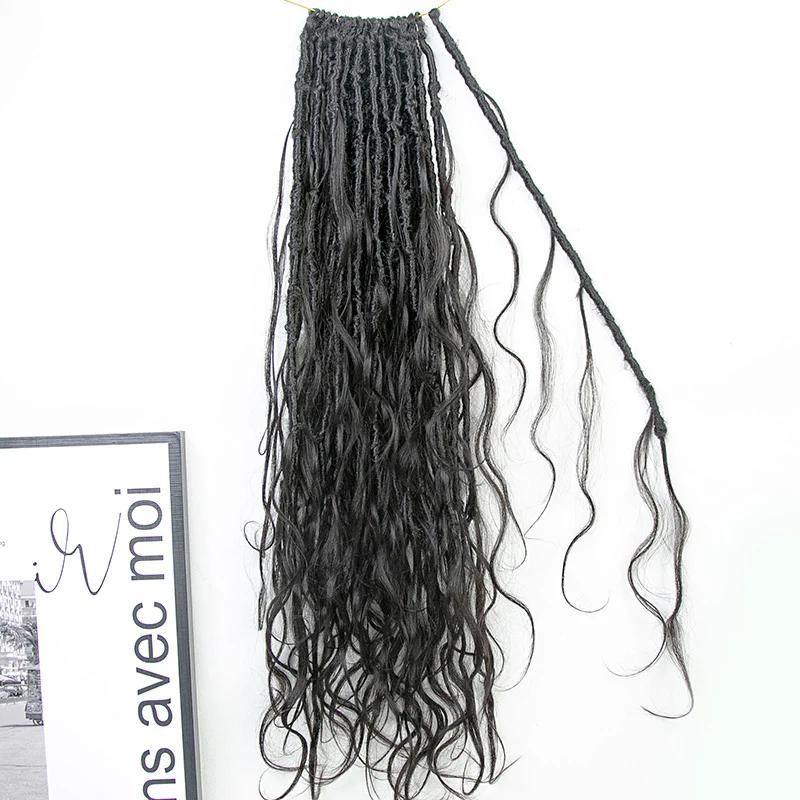 Crochet Boho Faux Locs Braiding Hair With Human Hair Body Loose Wave Curls Pre Looped Goddess Boho Dreadlocks Curly Full Ends Hair Extensions For Black Women Natural Color