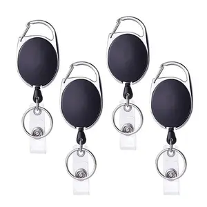 Fishing Zinc Alloy Round Ring Extension Clip, Black Oval Pull Ring Clip with 360-Degree Rotating Clip, Outdoor Hook, Lightweight Keychain, Keyring Clip, Max stretching length 59.99cm, suitable for fishing, hiking and outdoor sports