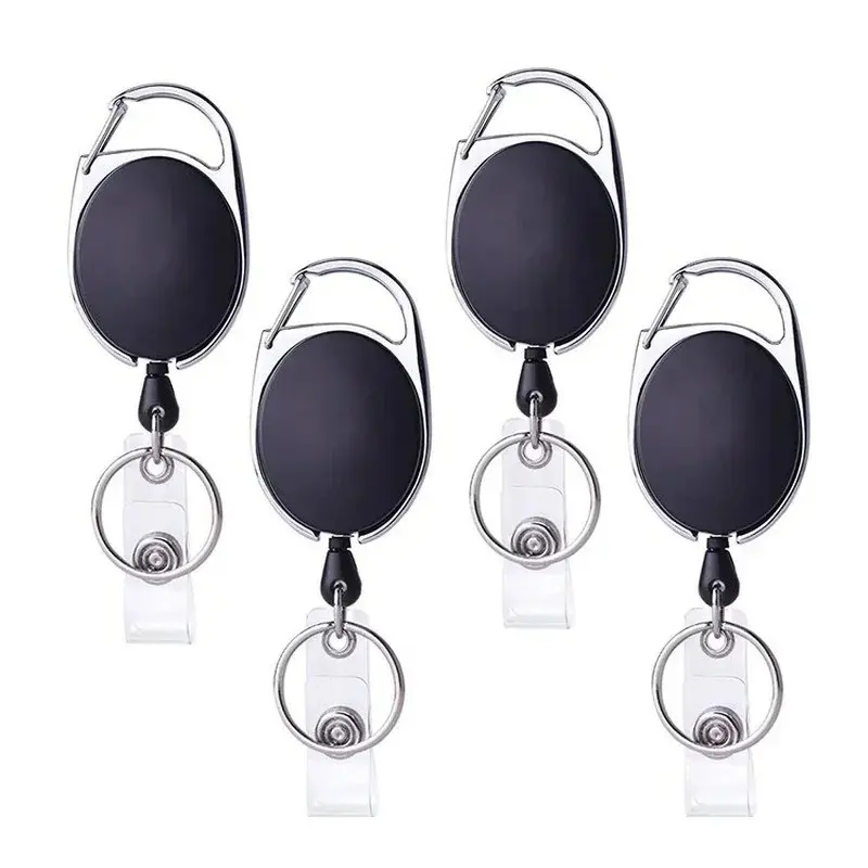 Fishing Zinc Alloy Round Ring Extension Clip, Black Oval Pull Ring Clip with 360-Degree Rotating Clip, Outdoor Hook, Keychain, Keychain Clips, Max stretching length 59.99cm, suitable for fishing, hiking and outdoor sports