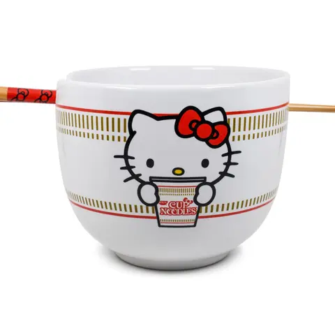 Hello Kitty Cup Noodle Japanese Dinnerware Set | 20-Ounce Ramen Bowl, Chopsticks