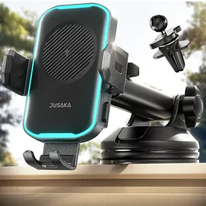 Wireless Car Charger with Lights, 15W Fast Charging Auto-Clamping Car Adapter Cellphone Mount Phone Holder