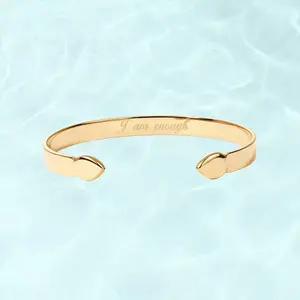 PAVOI Waterproof Bangle Bracelets for Women - 14K Gold Plated Adjustable Mantra Cuff Bangle - Hypoallergenic Stainless Steel Stackable Bracelets Jewelry Gifts for Women