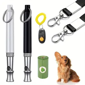 6Pcs Adjustable Soundwave technology Silent Dog Whistle, Including 2pcs Silent Bark Control Devices + 2pcs Lanyards + 1pc Training Clicker + 1pc Trash Bag Humane Anti-Bark Tool for Small to Large Dogs, Puppy Recall & Obedience Training Kit