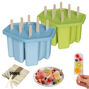 8/10 Grids Silicone Popsicle Molds Easy-Release Popsicle Maker Molds Ice Pop Molds Homemade Ice Cream with 50PCS Popsicle Sticks