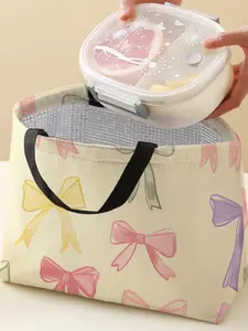 Bow Pattern Lunch Bag, Portable Large Capacity Lunch Bag, Casual Handbag Bento Bag, Dinner Bag for Camping Student Picnic Food and Drink Bag