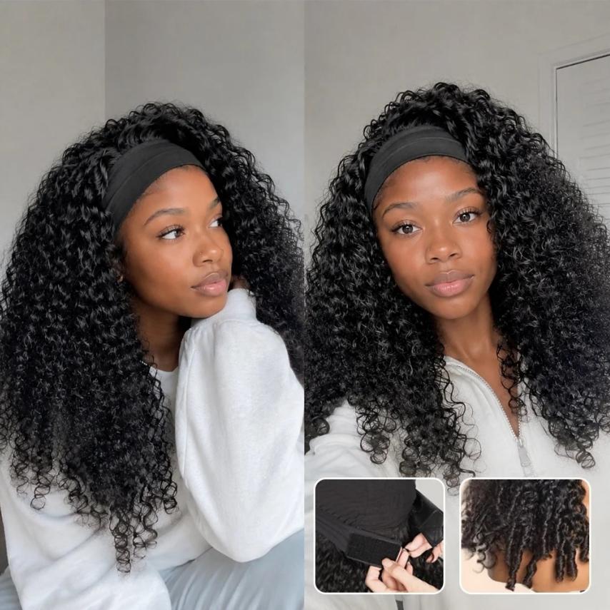 Burmese Curly Headband Wig Human Hair Glueless Wig Bling Hair No Gel No Glue Full Machine Made Wig with Headband 180% Density All Day Wigs for Beginners Friendly Summer Wig #SummerWins #DealsForYouDays
