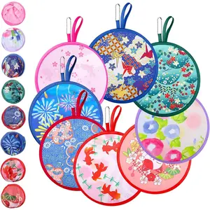32 PCS Foldable Cooling Fans, Japanese Foldable Fan Handheld Colorful Floral Round Fans Round Folding Flying Disc for Women Man Daily Use Festival Wedding Party Favors Decorations, 8 Pattern
