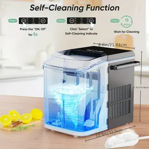 [26.5lbs in 24Hrs Self-Cleaning Ice Maker] Countertop Ice Maker, Nugget Portable Ice Machine, 9 Bullet Ice Cubes in 6 Mins, 26.5lbs in 24Hrs Self-Cleaning with Handle, Basket, Scoop for Home, Kitchen/Party/Camping/RV