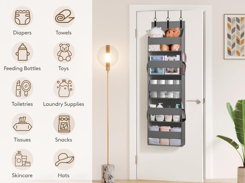 Lifewit Over the Door Organizer with Clear Window and Mesh Pockets, 5 Shelves, Anti-Tilt Lifewit Over the Door Organizer with Clear Window and Mesh Pockets, 5 Shelves, Anti-Tilt