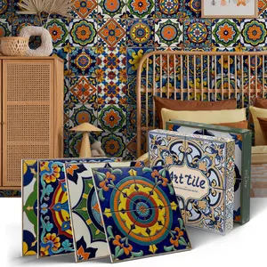 12/24PCS Gift Box ART PE Crystal Tile Stickers Mexican Bold Color Floral Sunflower Mix Waterproof Oil-Proof Bedroom Kitchen Wall Decor Decorative Wall Decal Tiles Sticker Decoration