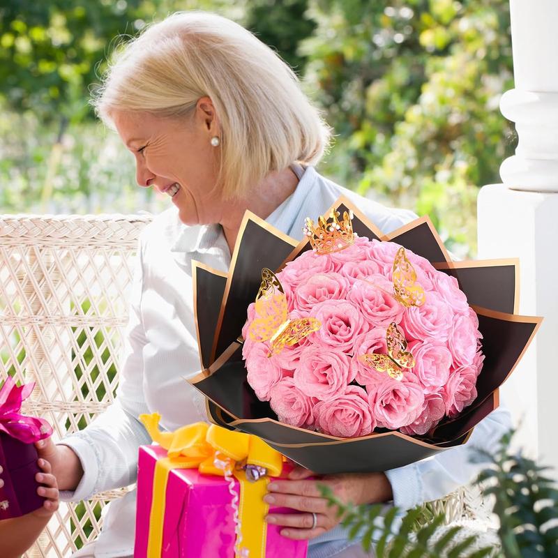 Pink Glitter Roses Bouquet, DIY   Bouquet, Everlasting Shiny Artificial Rose Bouquet for Valentine's Day, Anniversary, Engagement, Wedding, 24 Roses