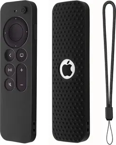 Silicone Cover Compatible with Apple TV Siri Remote 3Rd 2023 Shockproof Protective Case for Apple TV 4K 2Nd 2021 Remote Sleeve with Lanyard(Black) Hi Color