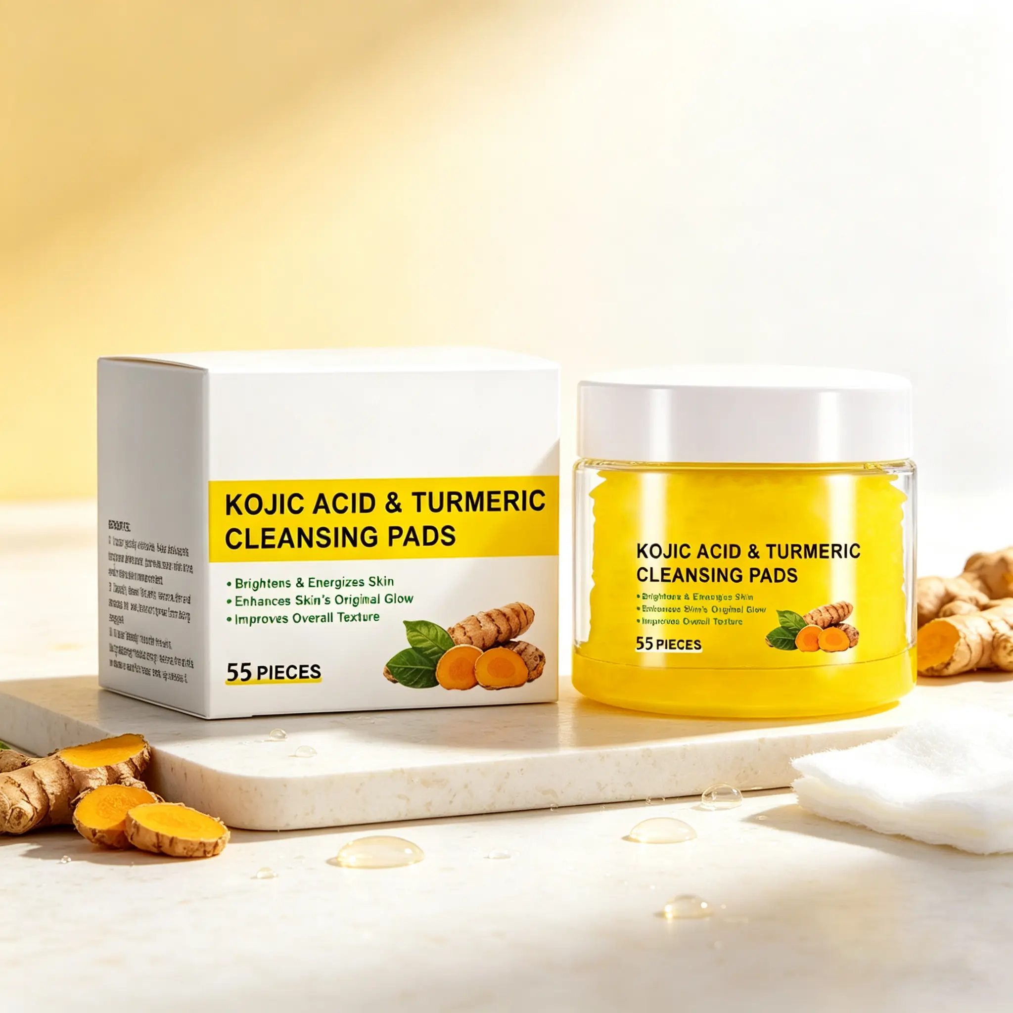 Turmeric Facial Cleansing Pads, Gentle Exfoliating Face Pads with Kojic Acid, Hydrating Daily Cleansing Pads for Smooth, Healthy-Looking Skin
