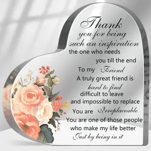 1 pcs Thank You Gifts for Women, Coworkers Appreciation Gifts, Thank You Sign Acrylic Heart for Friends, Thank You for Listening Guidance Inspiration Sign Plaque Floral Desk Decor, Decorative Plaque