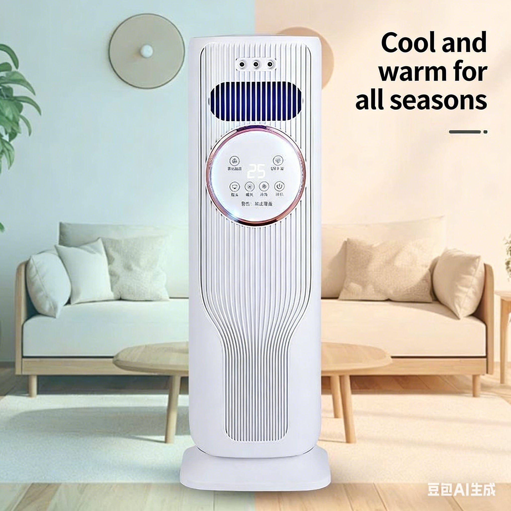 Year-Round Home Comfort: 2-in-1 Bladeless Tower Fan & Space Heater – 3 Speed Fan, 2 Heat Levels, Remote Control, Ice/Water Cool Breeze, Space-Saving, High Efficiency – Perfect for Indoor Use, Bedroom, Office – Safe Quiet Heating & Cooling