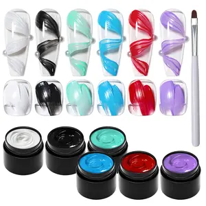 MTSSII 3D Sculpture Painting Gel Nail Polish Set with Nail Brush, Color Sculpting Gel, 7pcs Solid Carving Sand Cream Gel Polish, Easy to Apply, for Home Salon, DIY Nails Art Decorations Modelling Tool
