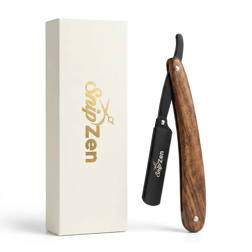 SnipZen Straight Razor for Men - Premium Handcrafted Wood Handle Shaving Tool, Matte Black Steel Blade, Classic Barber Kit, Ideal Gift for Smooth Shaves