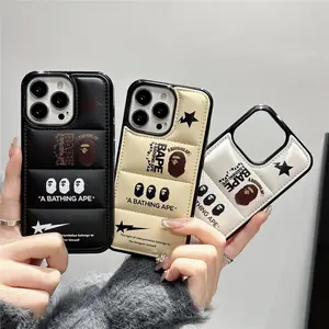 BAPE Fashion Puffy Down Jacket Style Hard Phone Case for iPhone 17 16 15 14 13 12 Pro Max Series Lightweight Shockproof Protective Anti Drop Camera Protection Cover