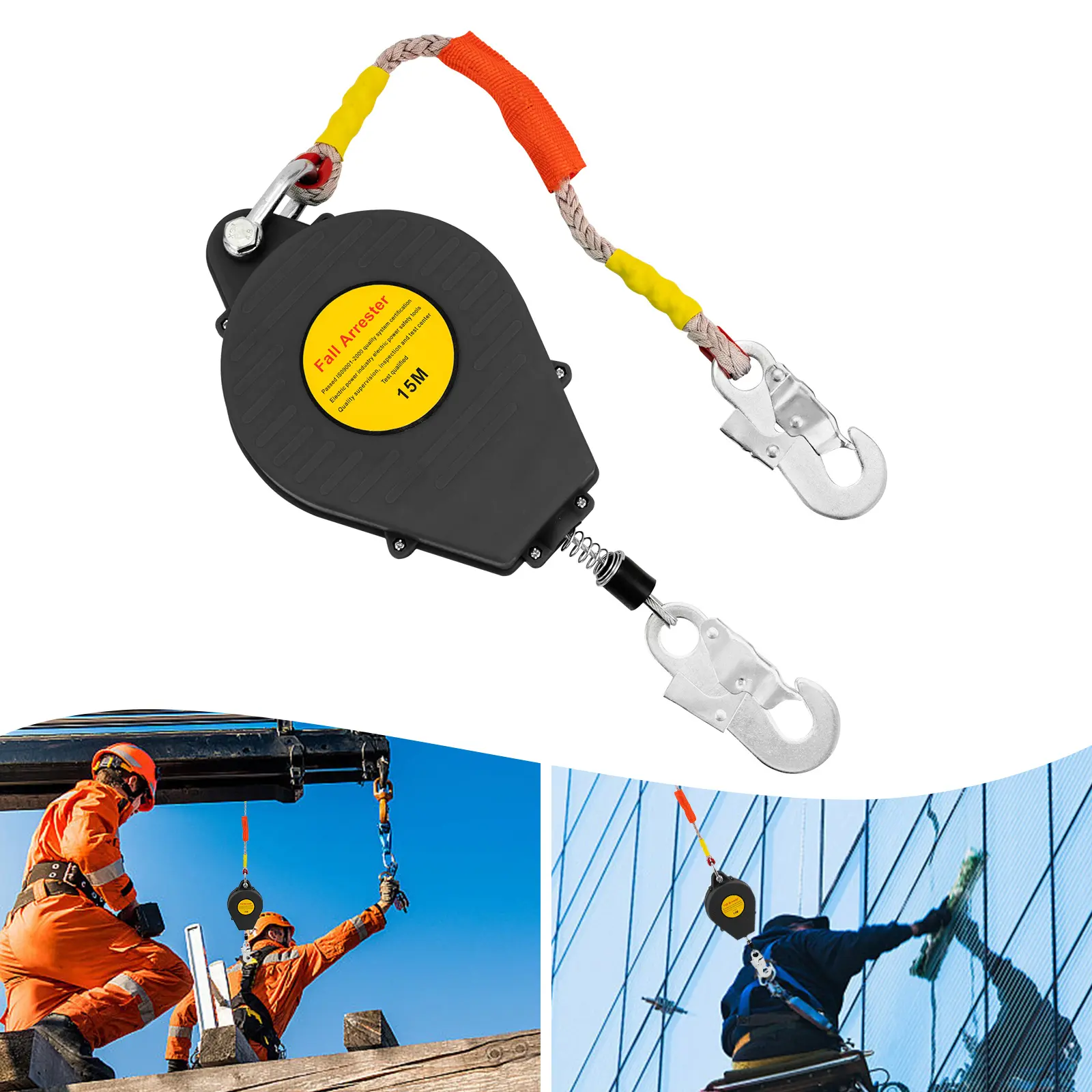CNCEST Black 15M Self Retracting Lifeline Lanyard Fall Arrester with Hook for Fall Protection No Warranty