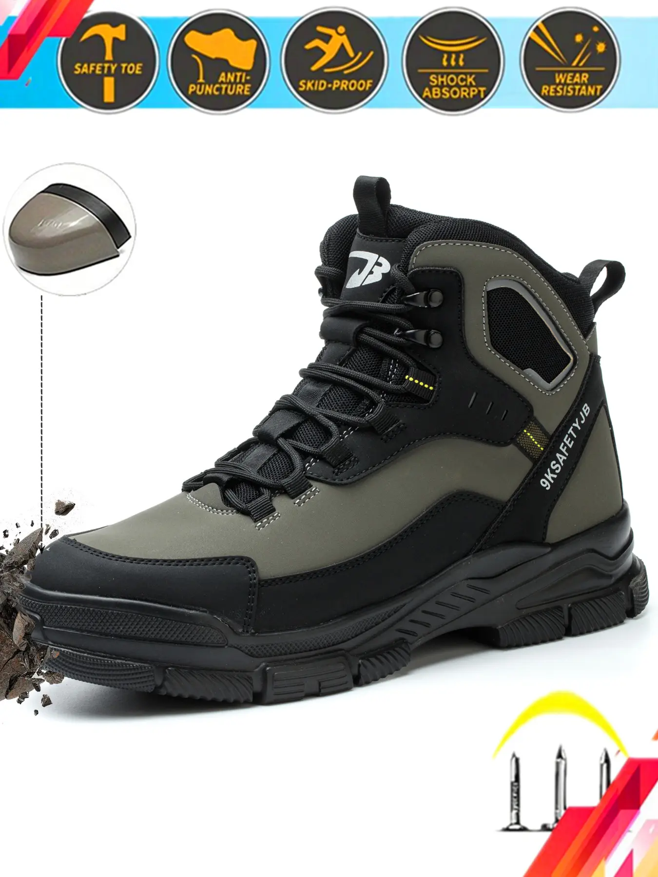 Waterproof Safety Shoes, Tactical Shoes, Steel Toe Cap, Kevlar Anti-Puncture, Non-Slip Sole, Casual Workwear, Sizes 38-48, All Seasons, Walking Shoes, Steel Toe Footwear